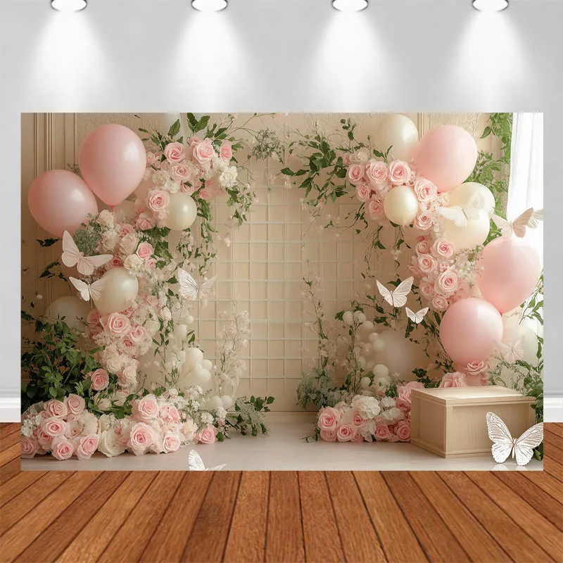 

LS Photography Background Arch Balloons Flowers Butterfly Decor Wedding Birthday Kids Portrait Photo Backdrop Studio