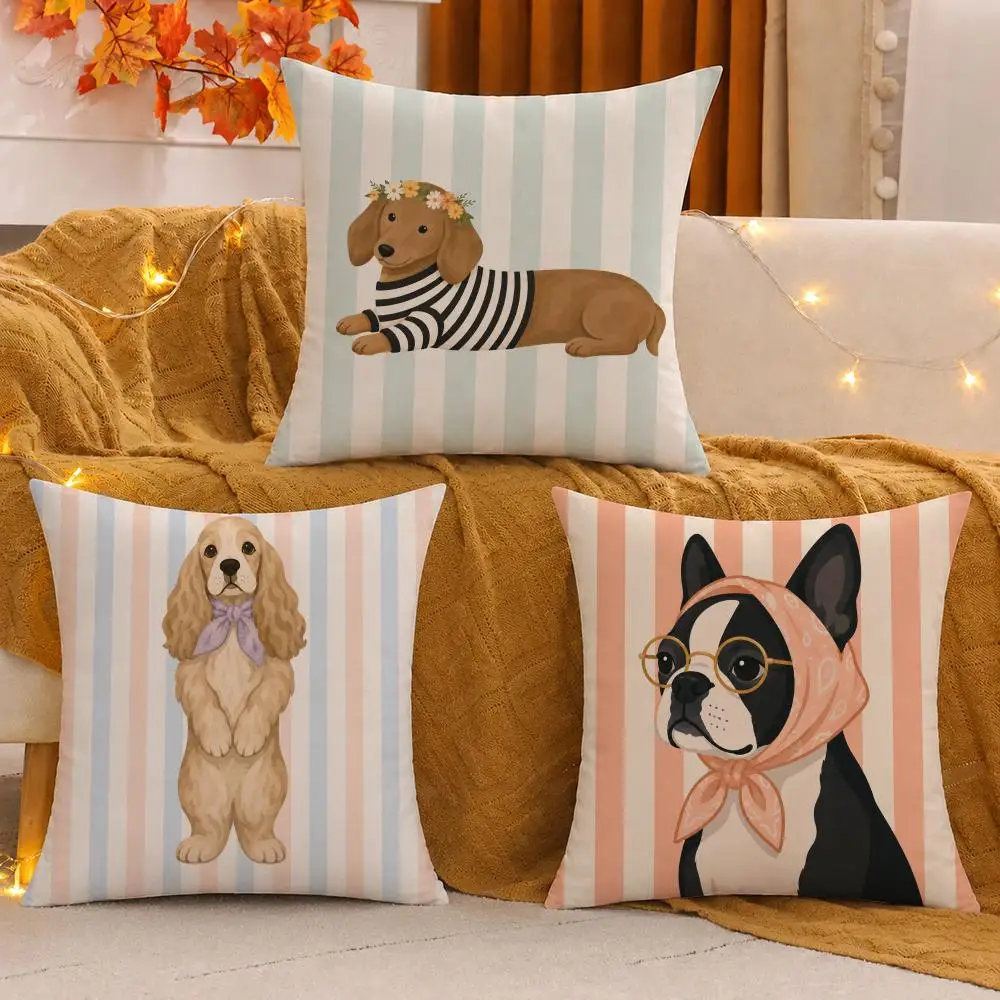 Cute Preppy Dog Art Cushion Cover Pillow Case plush Double-sided Print Square Covers Sofa Home Cushion