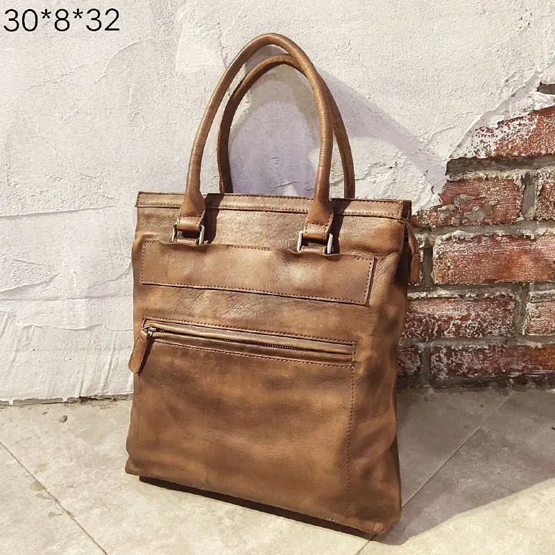 

Retro casual soft first layer cowhide men's handbags outdoor work genuine leather multifunctional shoulder messenger bag