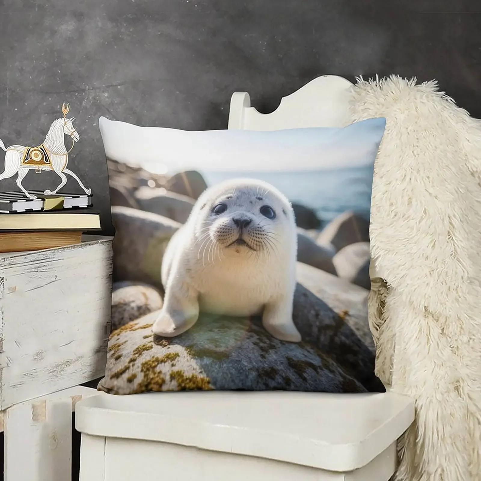 

Cute Baby Seal - Cute Baby Animals Throw Pillow Pillowcases Marble Cushion Cover pillow pillowcase Pillowcase Cushion pillow
