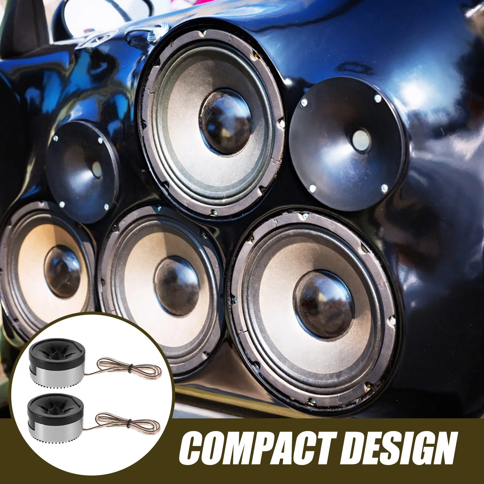 1Pair Car Tweeters Mini Dome High Efficiency Speakers Car Audio System Dome Tweeter Upgrade Compact External Mount Black