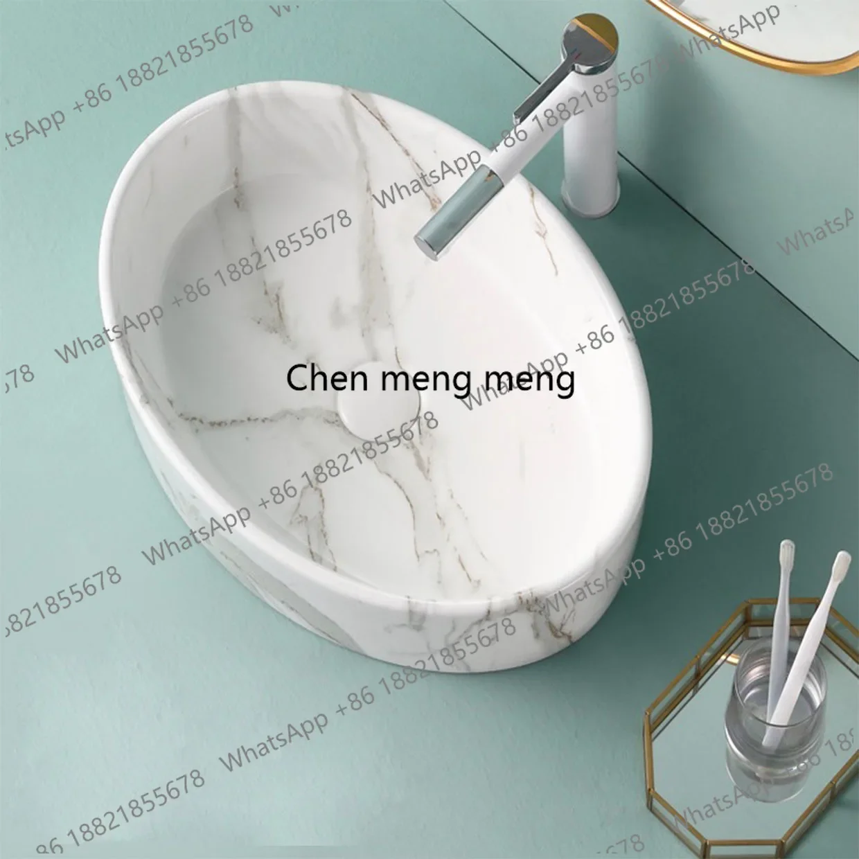 

RR Ceramic Wash Basin Color Countertop Basin Marble European-style Light Luxury Style Hotel Small Apartment Art Basin