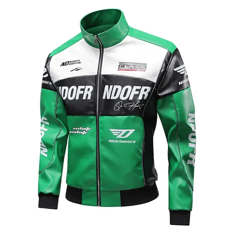 Autumn Motorbike Jacket Men's Stand Collar Leather Jackets Patchwork PU Leather Work Clothes Outdoor Motorcycle Riding Coats Men