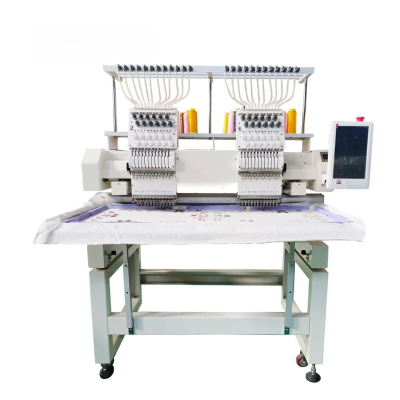 Industrial embroidery machine, light multi-function, 2 heads, 12 needles, flat embroidery