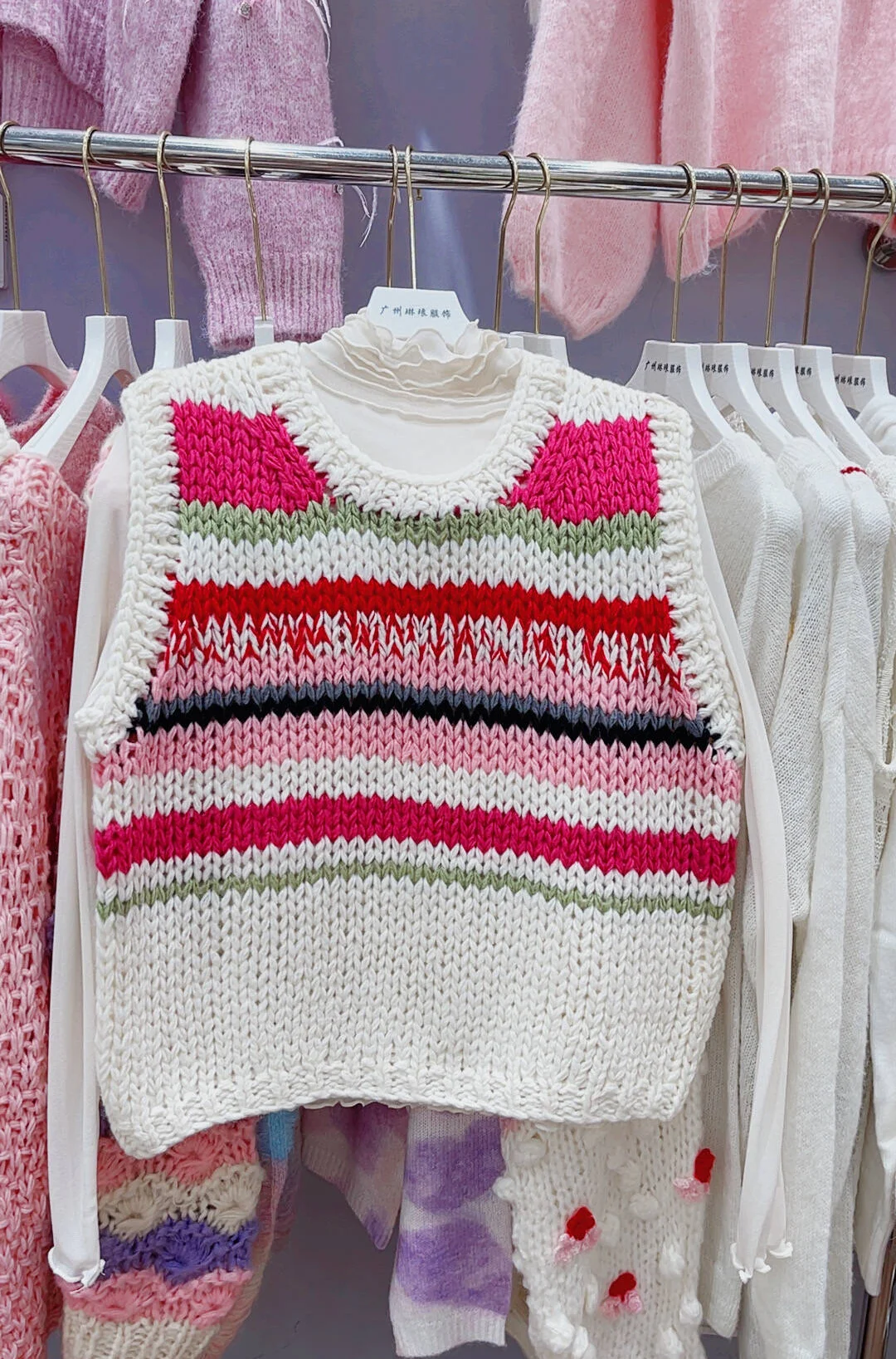 

Women Striped Colorful Knitted Vest Handmade Vintag Fashion Multi Color Sleeveless Sweater 2025 Winter Fall Tank Top F272