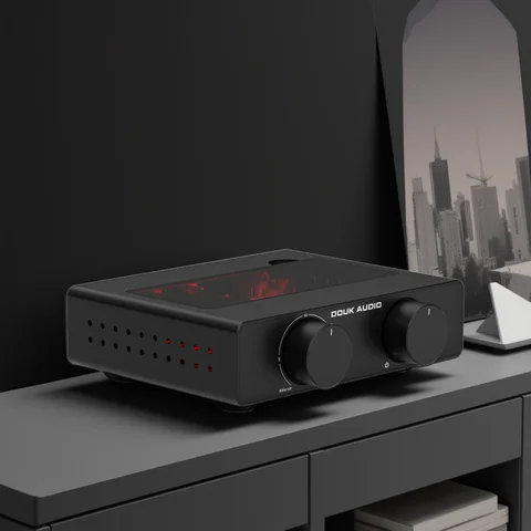 Douk Audio A5 TPA3255 스테레오 앰프 HiFi 오디오 클래스 D 앰프 하이 패스 필터 홈 파워 데스크 앰프 300W 32V/5A 전원 공급 장치 포함