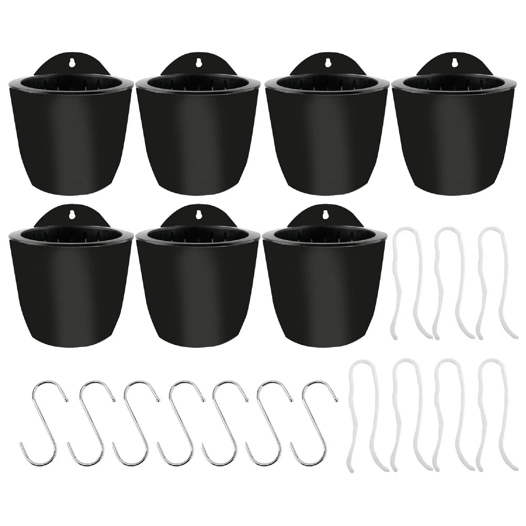 

7Pack 7 Inch Black Self-Watering Plant Flower Pot Wall Hanging Plastic Planters Size With 7 Hooks Replacement For Plants Flowers