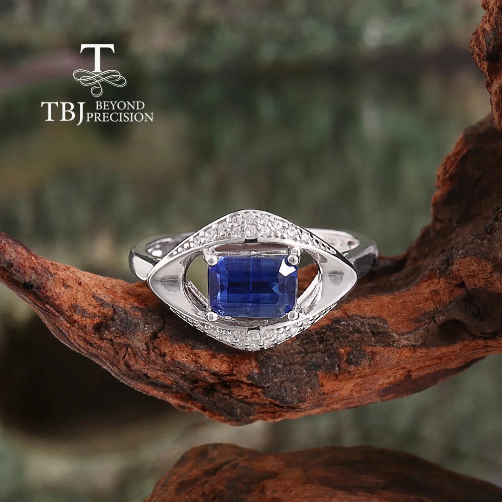 

TBJ, классический дизайн, женское кольцо из стерлингового серебра 925 пробы, натуральное восьмиугольное ювелирное изделие из синего кианита 5*7 мм для банкета и одежды на День святого Валентина