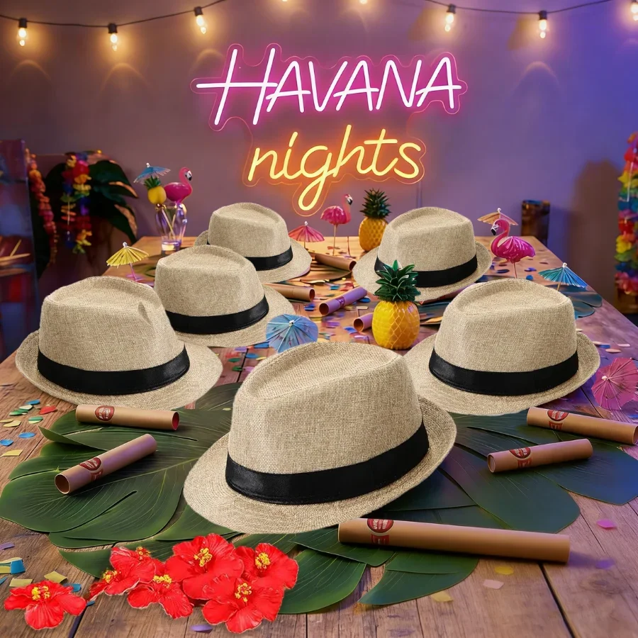6/12 Sets Cuban Hat Sombreros Luau Party Decor Havana Nights Short Brim Hat for Birthday view 2