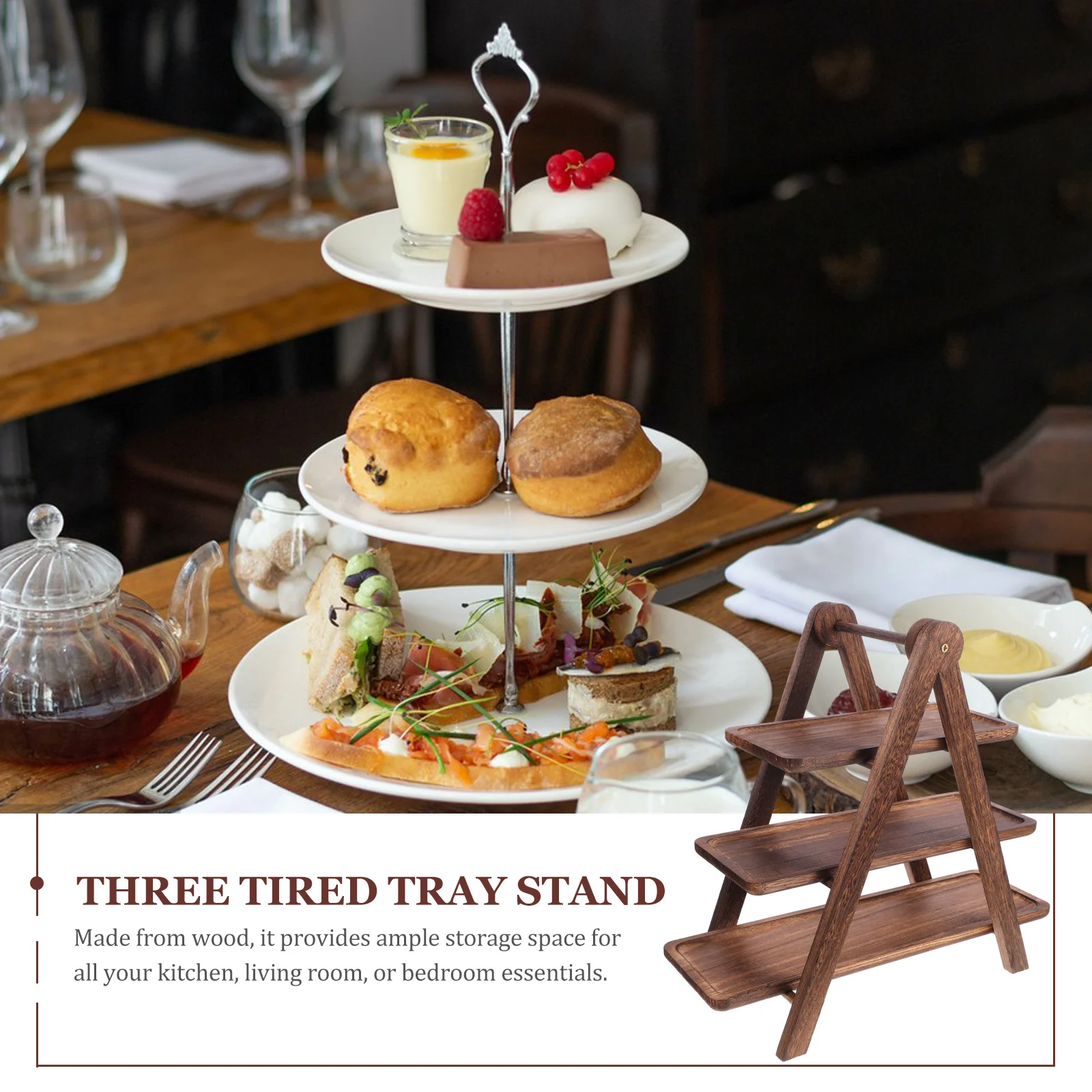 

Wooden 3-Tier Food Tray Storage Rack Kitchen Side Dish Organizer Multi Layer Plate Rack Wood Trays Serving Tray
