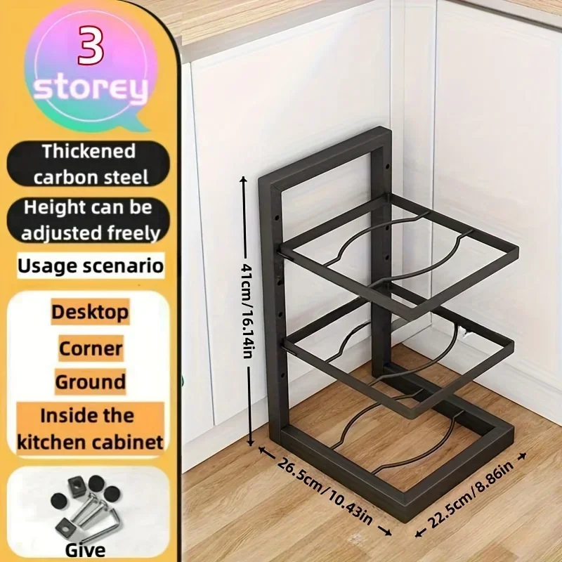 Adjustable Stainless Steel Pot Rack Multi-Layer Organizer Kitchen Storage Holder for Pots and Pans Household Use