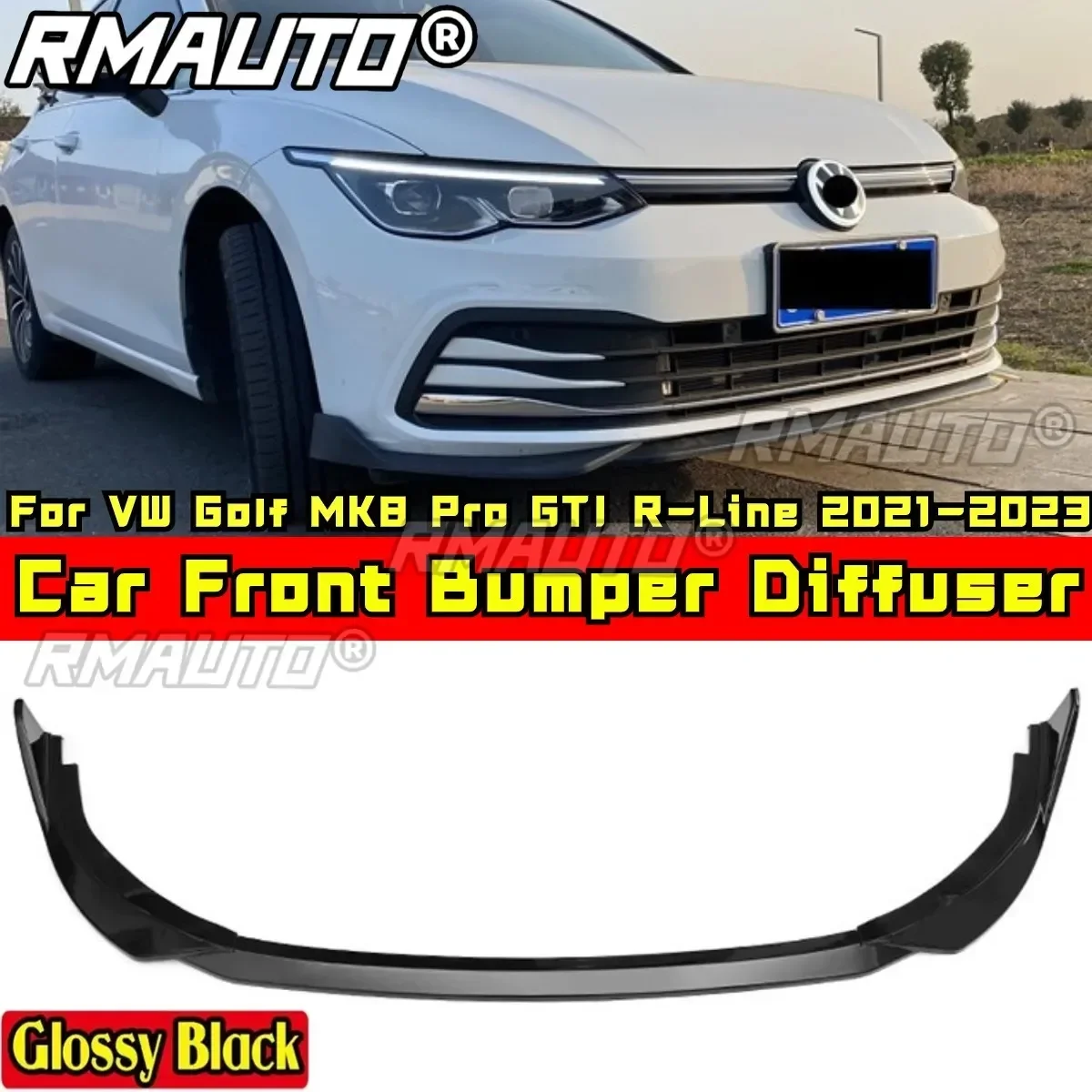 

Для Golf MK8 Pro GTI R-Line Body Kit Спойлер переднего бампера Глянцевый черный для VW Golf MK8 Pro GTI R-Line 2021-2023 Автомобильные аксессуары