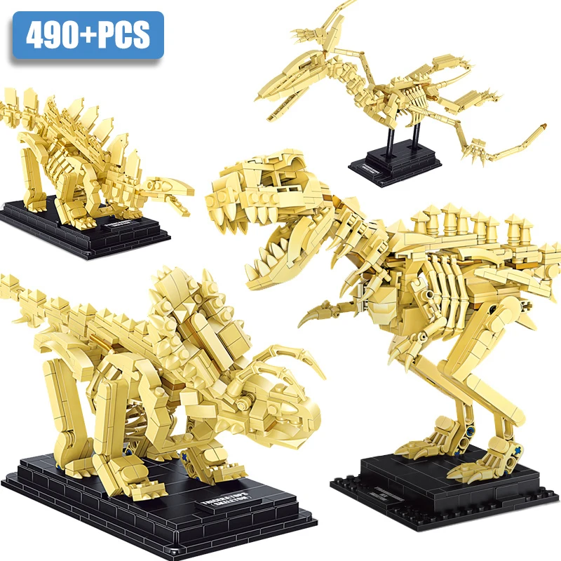 Jurassic Dinosaur World Park T-rex Triceratops Skeleton Building Blocks Indominus Rex Dino Fossil Bricks Toys Gift For Children