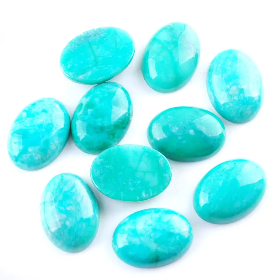 WOJIAER 5Pcs/lot Natural Amazonite Gemstone Oval Cabochon CAB Focal Flatback Beads For Necklace Jewelry Making 15x20mm U8078