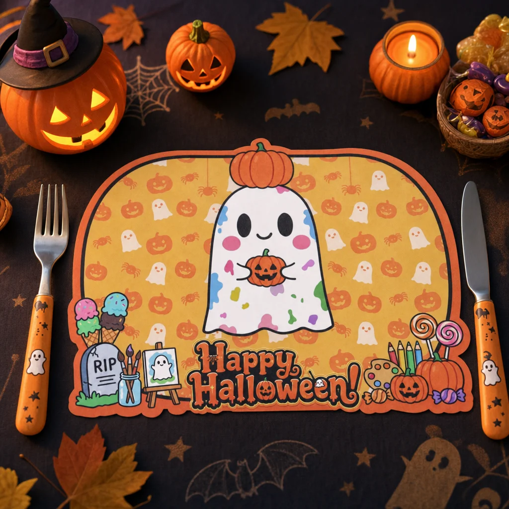 12/24pcs Halloween paper placemats, holiday disposable desktop decorative mats, suitable for Halloween theme party long tables
