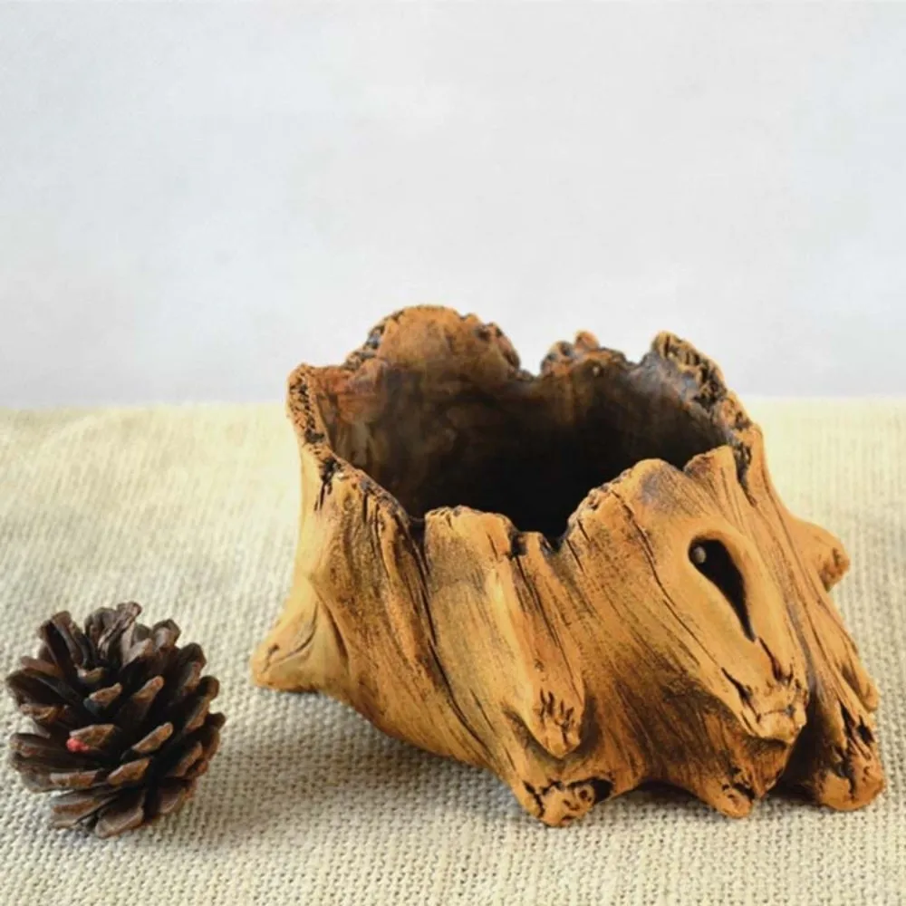 Rustic Stump Log Imitation Wooden Flower Pot Irregular Tree Stump Shape Wood Grain Imitation Wood Flowerpot Bonsai Cement