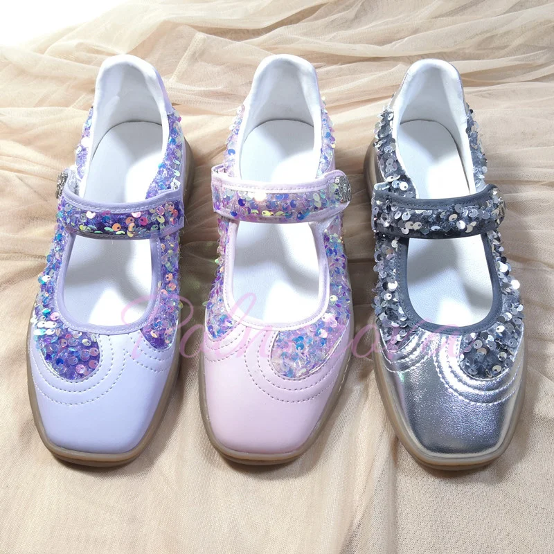 

Colorful Sequined Mary Jane Shoes Platform Ballet Shoes Casual Single Shoe Purple Pink Silver Women Zapatos Mujer 2024 Tendencia