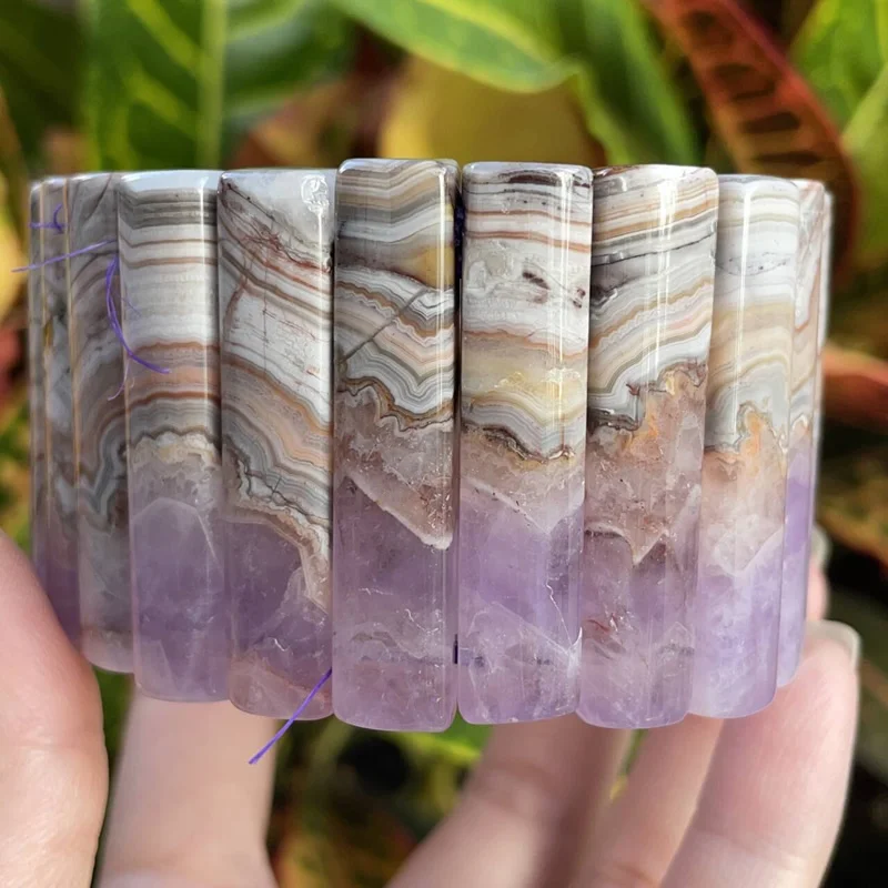 New Natural Stone Amethyst Mixed Agate Large Rectangular Aurora Thirteen Bracelet for Men and Women Fashion Charm Christmas Gift