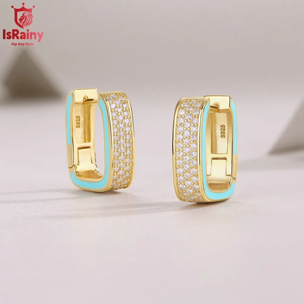

IsRainy 18k Gold Plated 925 Sterling Silver Full Moissanite Diamonds Wedding Engagement Hoop Earrings For Women Men Fine Jewelry