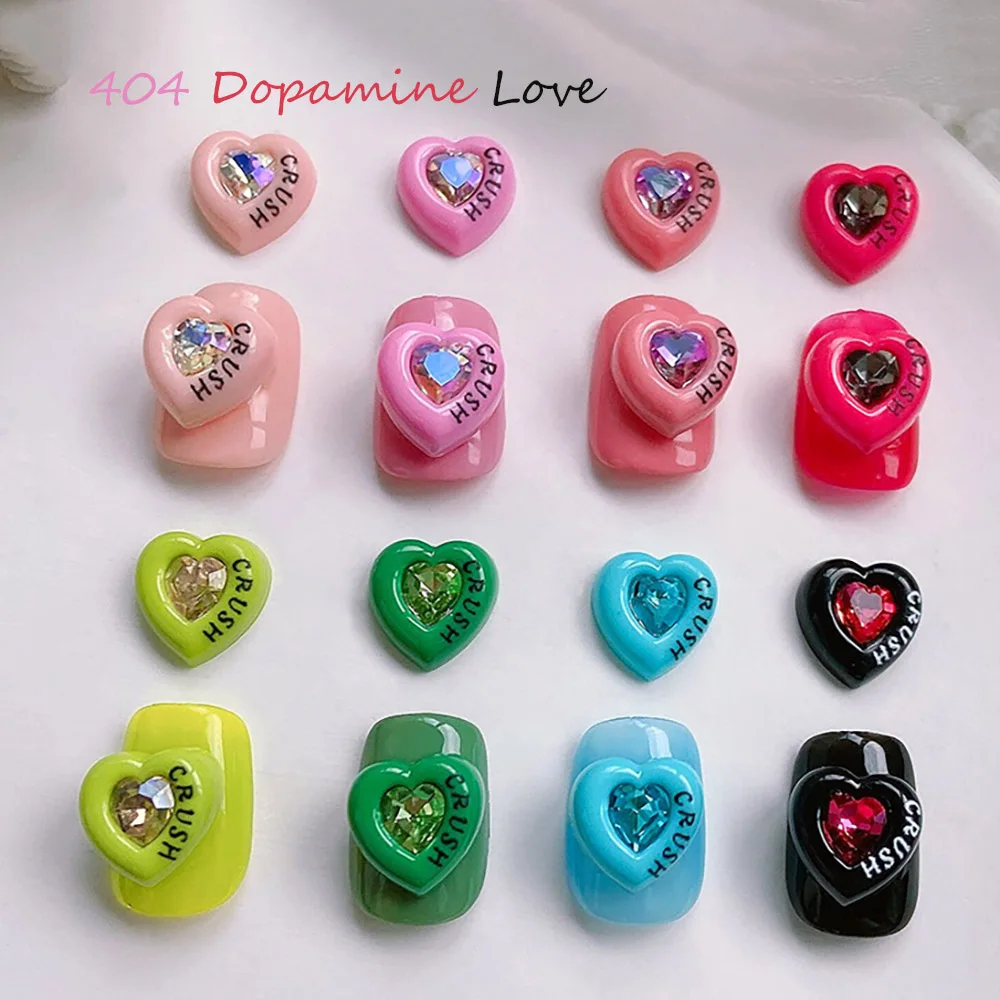 -Dopamine Love- Crush Heart Charms Allure Hotgirl Y2K Amusing Diamonds Inlay Adornment Nail Tips Heart Resin Accessories 404Nail