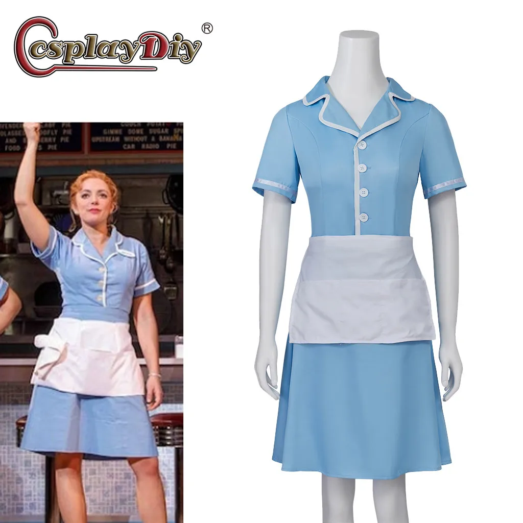 Cosplaydiy Musical Waitress To Feature Cosplay Costume Blue Maid Apron Dress Musical Waitress Stage Performance Outfits Dress