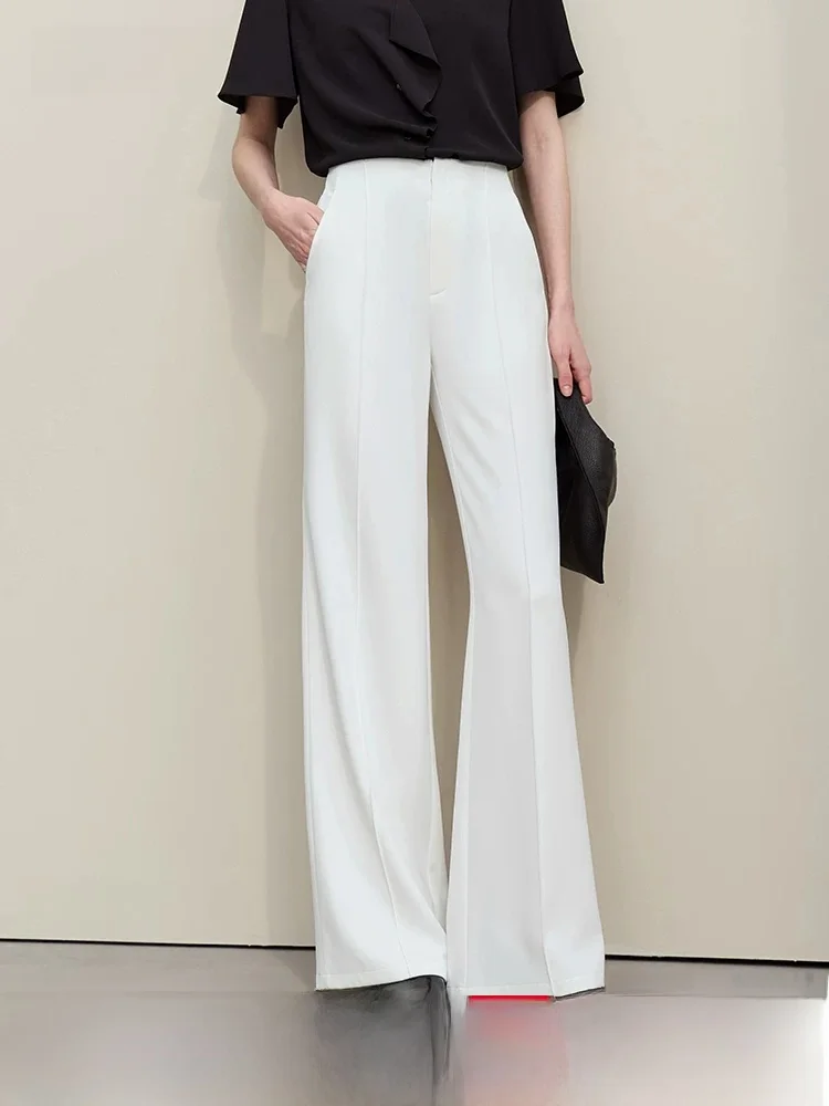 

Commuter Style Summer New Women's Casual Pants Elastic Waist Hollow out Wide Leg Pants Toothpick Pleats Leisure Long Tro...