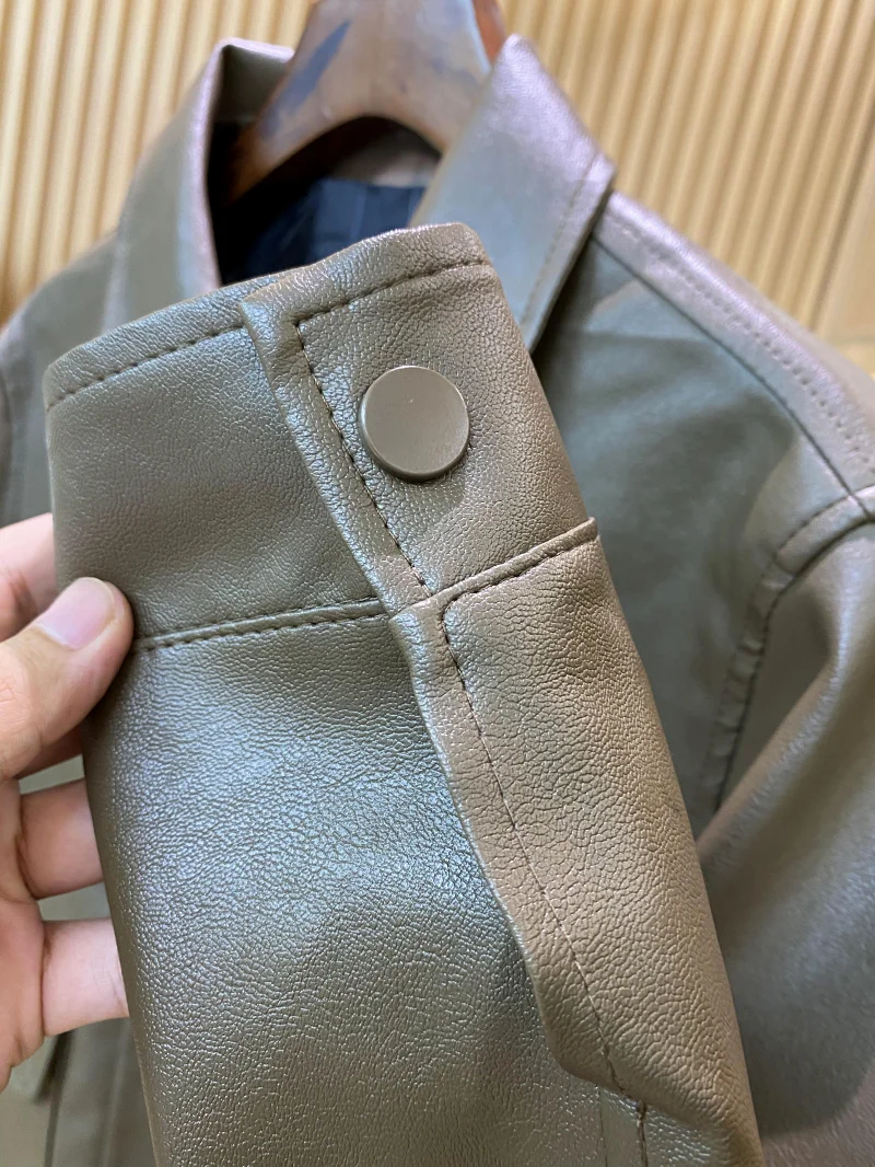 

Retro American Sle Men's Leather Jaet Autumn Casual Workwear Ultra-Leather Smooth Waterproof Faionable Cool Sle