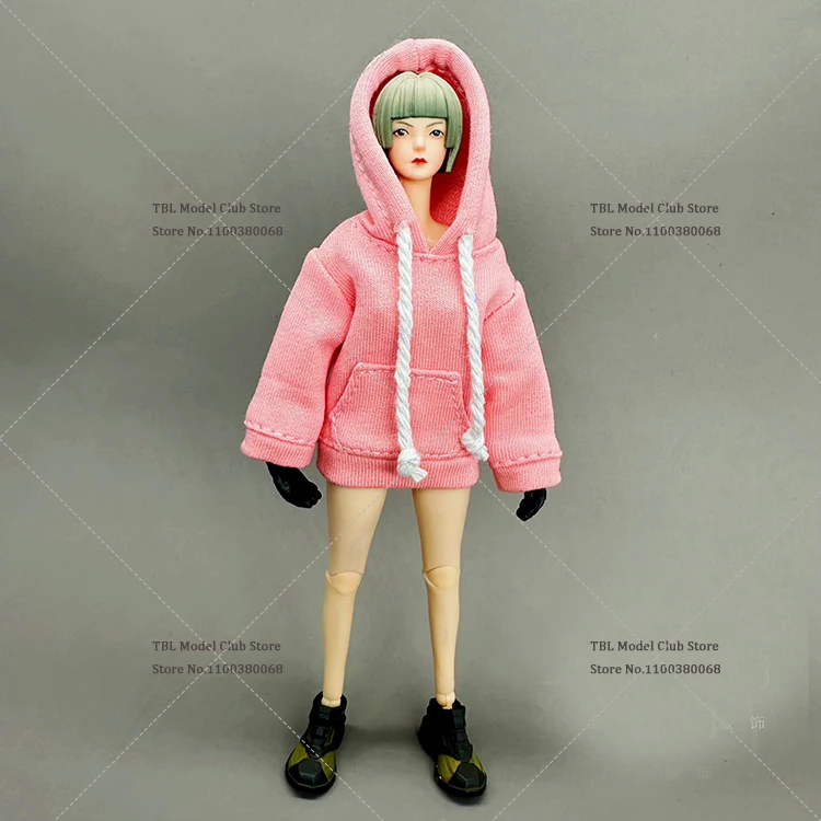 In Stock 1/12 Scale Female Soldier Casual Hooded Drawstring Pullover Solid Color Short Pleated Skirt For 6inch Action Figure