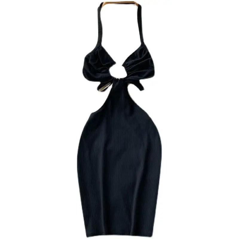 TZTOOZ  Sensual Camis Female Dress French Sleeveless Lace Up Sheath Dress 2023 Women Slim Short Halter Backless Sexy Dress