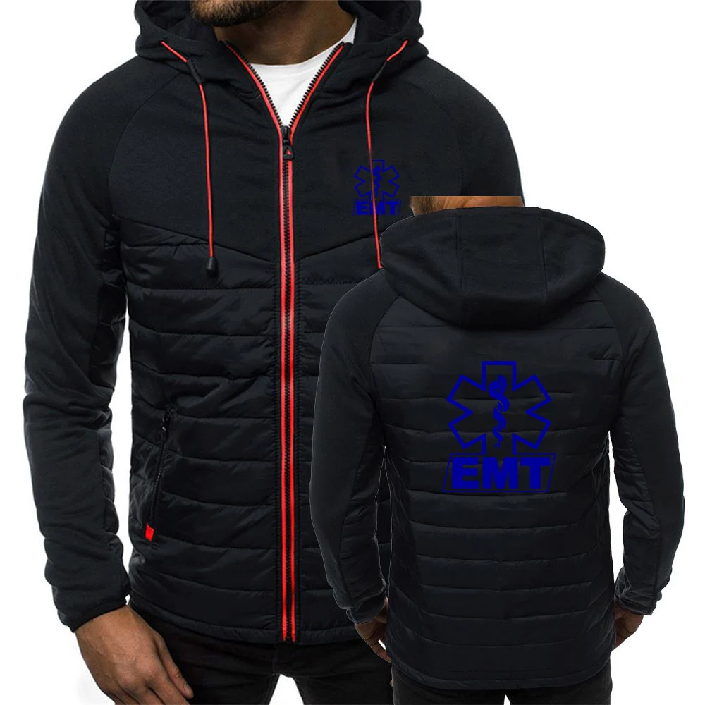 EMT Emergency Ambulance 2024 New Men's Autumn And Winter Popular Patchwork Seven-color Cotton-padded Jacket Hooded Coats