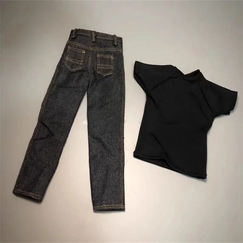 1/6 Male Soldier Clothing Accessories Coat Black T-shirt Jeans Set Model Fit 12'' Action Figure Body In Stock - Image 2