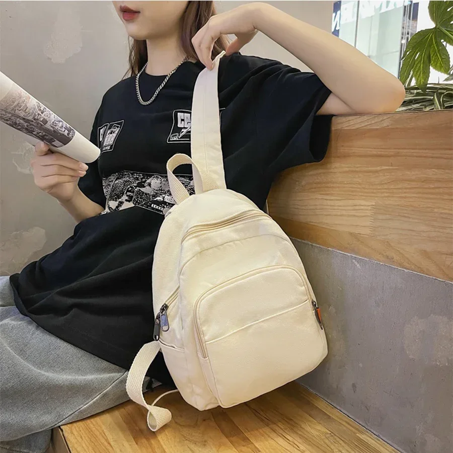 Unisex Retro Canvas Backpack Casual Female College Student Junior High School Student White Bagpack Small Travel Book Bags Lady