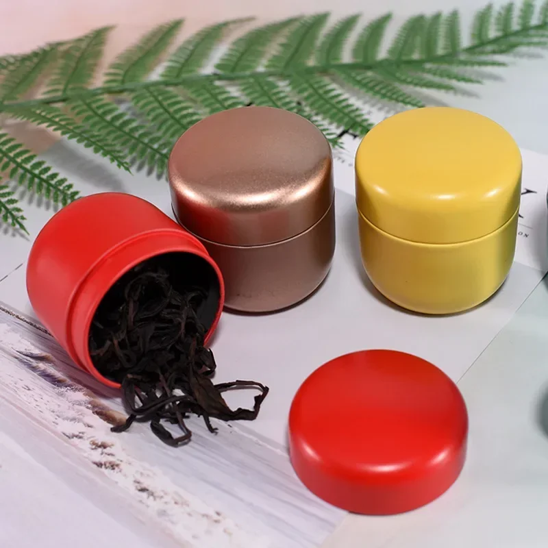 Portable Small Tin Can for Business Trip, Tinplate Tea Storage Jar, Round Sealed Tea Packaging Box, Household