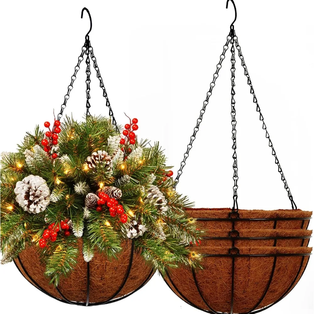 

14 Inch 4 Pack Coconut Coir Hanging Planters Basket for Outdoor Indoor Plants with Metal Wire and Coco Liner