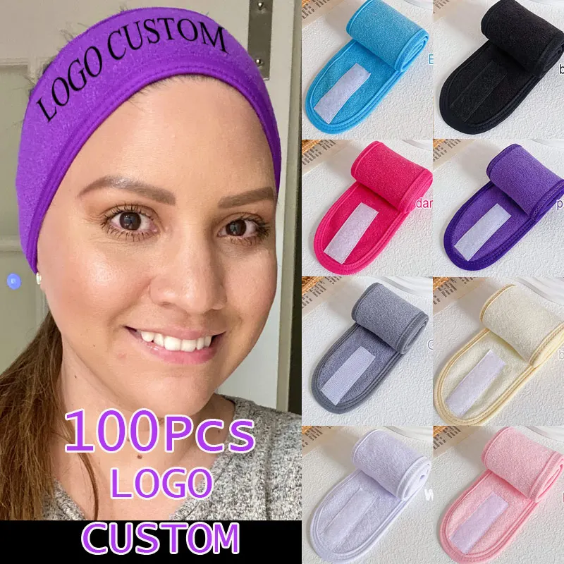 Stylish Headband Makeup Supplies Accessories Face Washing Bath Spa Facial Adjustable Head Bands With Velcro 50Pcs Logo Customize