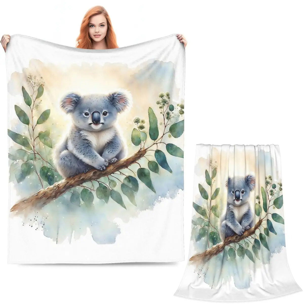 Baby Koala Bear Hug A Branch Blankets Soft Warm Flannel Throw Blanket Plush for Bed Living room Picnic Travel Home Sofa