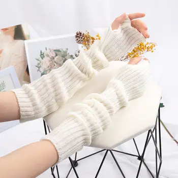 Y2K 女士長版露指手套 冬季保暖袖套 針織護臂 連指手套 休閒過肘龐克哥德式手套 10 最佳銷售 千禧年手套 - №10