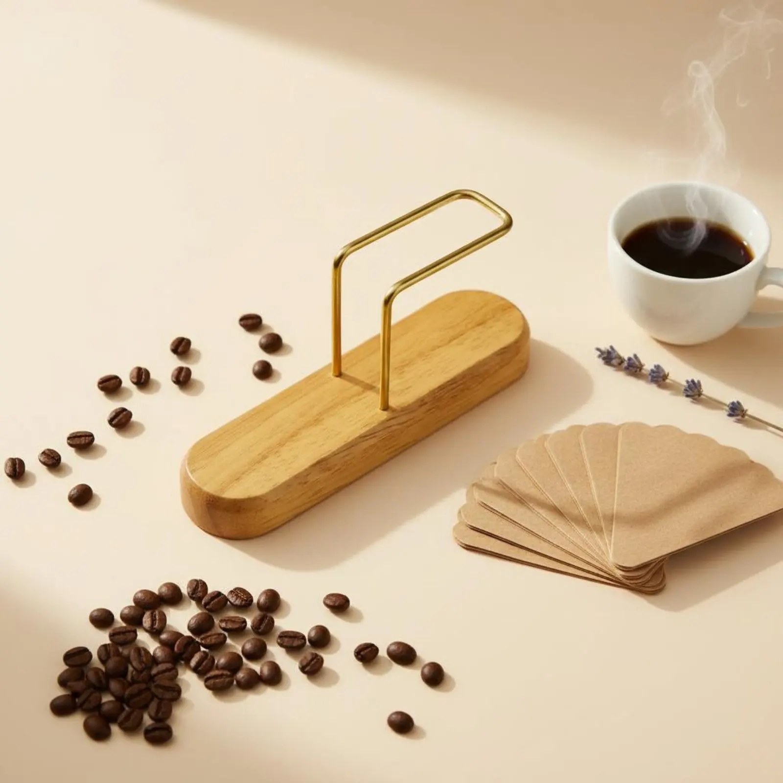 Walnut Wood Coffee Strainer Holder Minimalist Design Fan-Shaped Strainer Paper Rack Keeps Counter Tidy Debris-Resistant - view 6