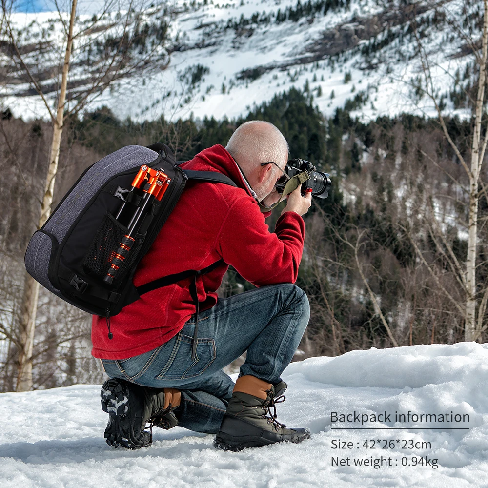 K & F CONCEPT 카메라 배낭 여행 충격 방지 카메라 가방, DSLR/SLR 카메라 케이스용, 삼각대 스트랩 레인 커버 포함, 15 인치 노트북, 25L 썸네일 6