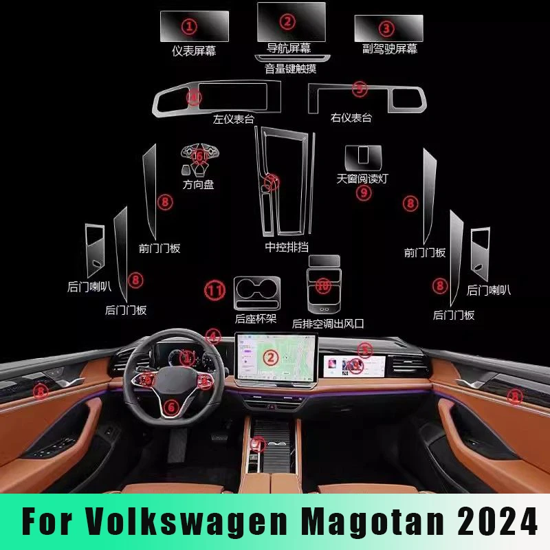 For Volkswagen Magotan 2024 Car Interior Door Center Console Media Dashboard Navigation TPU Anti-scratch Protector Film