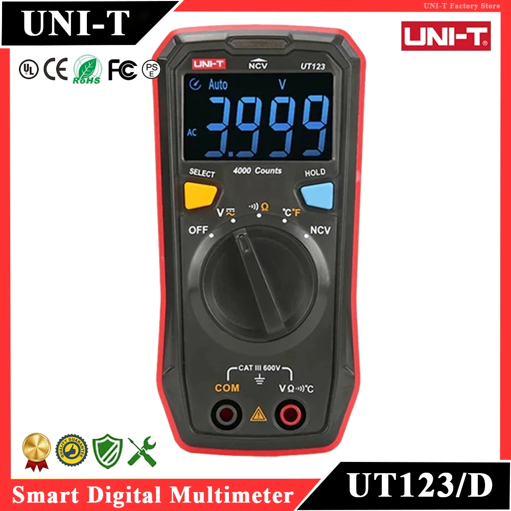 UNI-T UT123 UT123D Smart Digital Multimeter Professional Voltage Detector Resistance Meter Continuity NCV Electrical Multitester