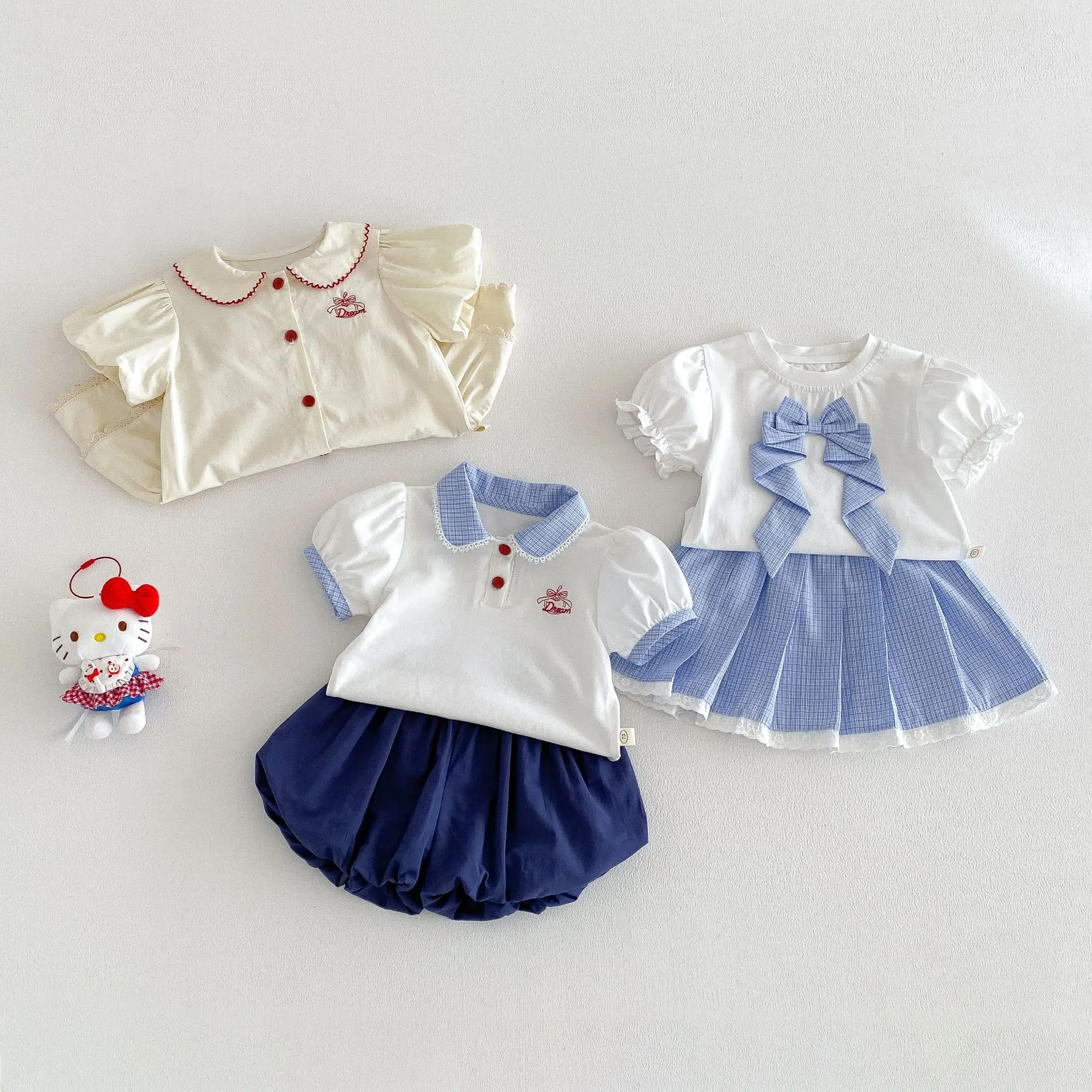 Girls' Bow Tie Shirt Dress 2026 New Summer Baby Doll Collar Korean Version Dress, Children's Stylish Dress