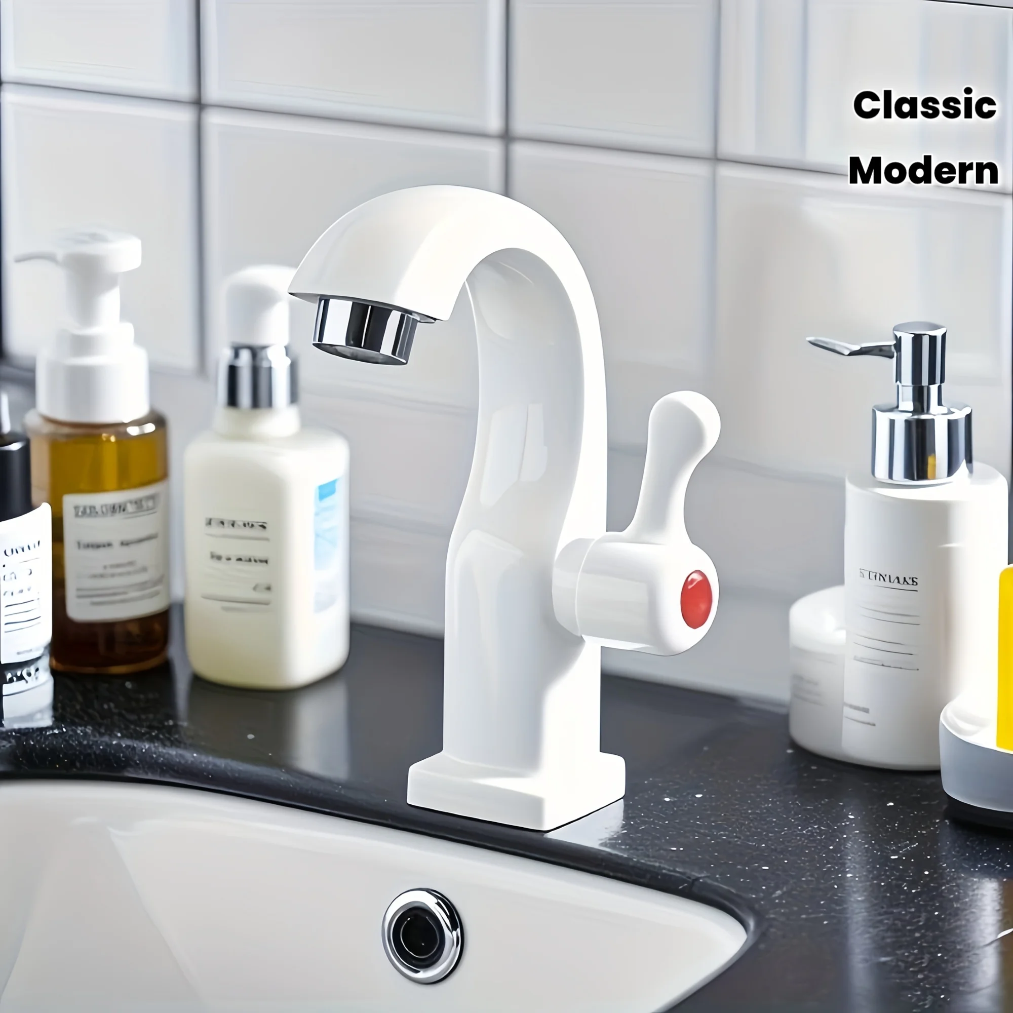 1 PC ABS Creative Crescent Bay Faucet Single Cold Water Faucet with Switch, Suitable for Bathroom Basin and Kitchen Sink