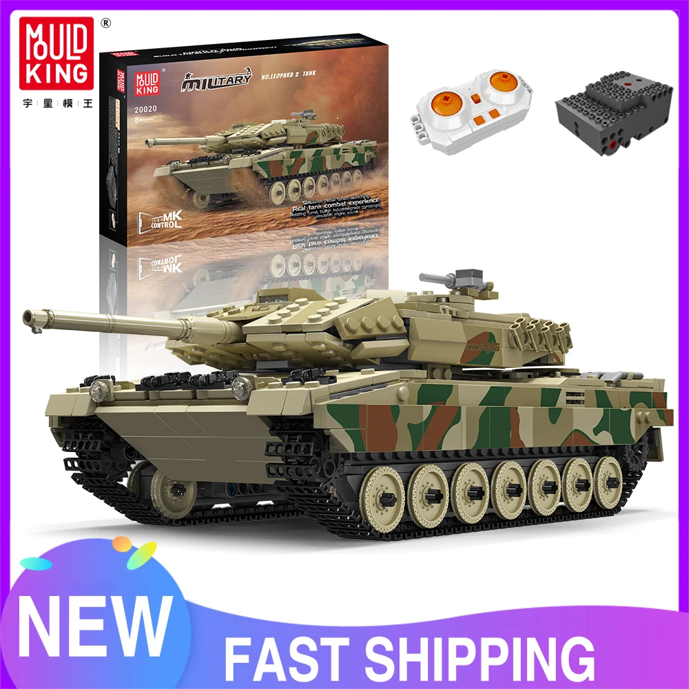 Mould King 20020 Remote Control Germany Leopard 2 Main Battle Tank Technical Car Building Blocks Toys for Kids Christmas Gift