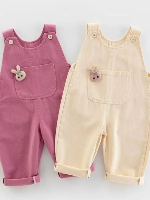 Salopette en coton pour filles mignonnes, pantalon long, printemps automne, vêtements pour bébés, 2-3 ans, tenue élégante pour enfants, style chinois