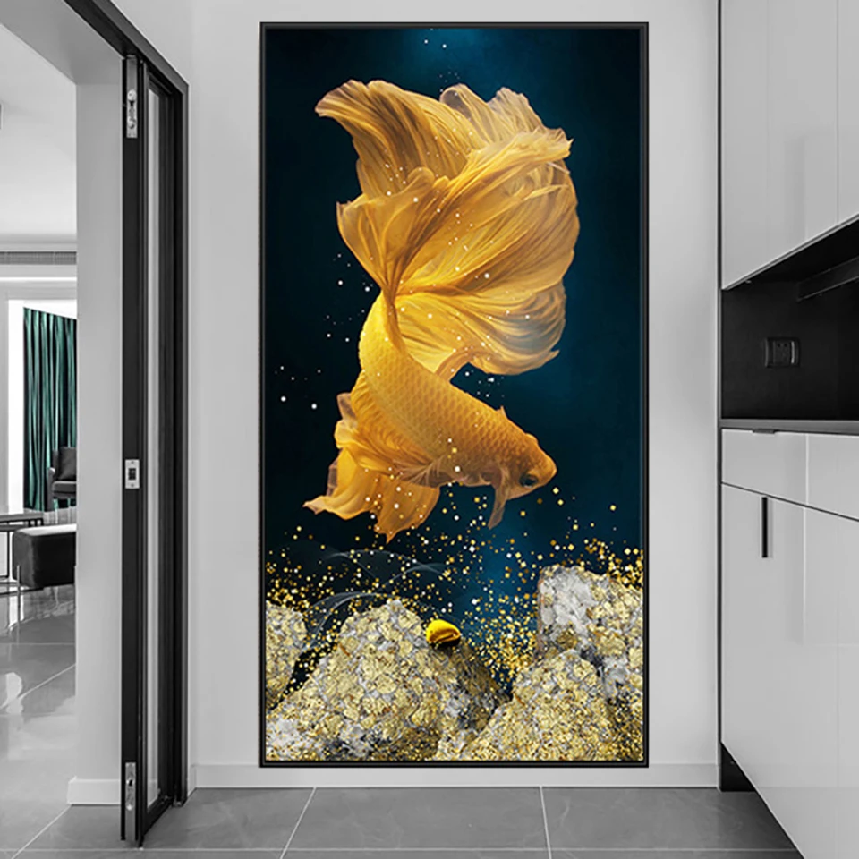 

Big Size Golden Goldfish DIY 5D Diamond Painting Full Drill Square Embroidery Mosaic Art Picture Of Rhinestones Home Decor Gifts