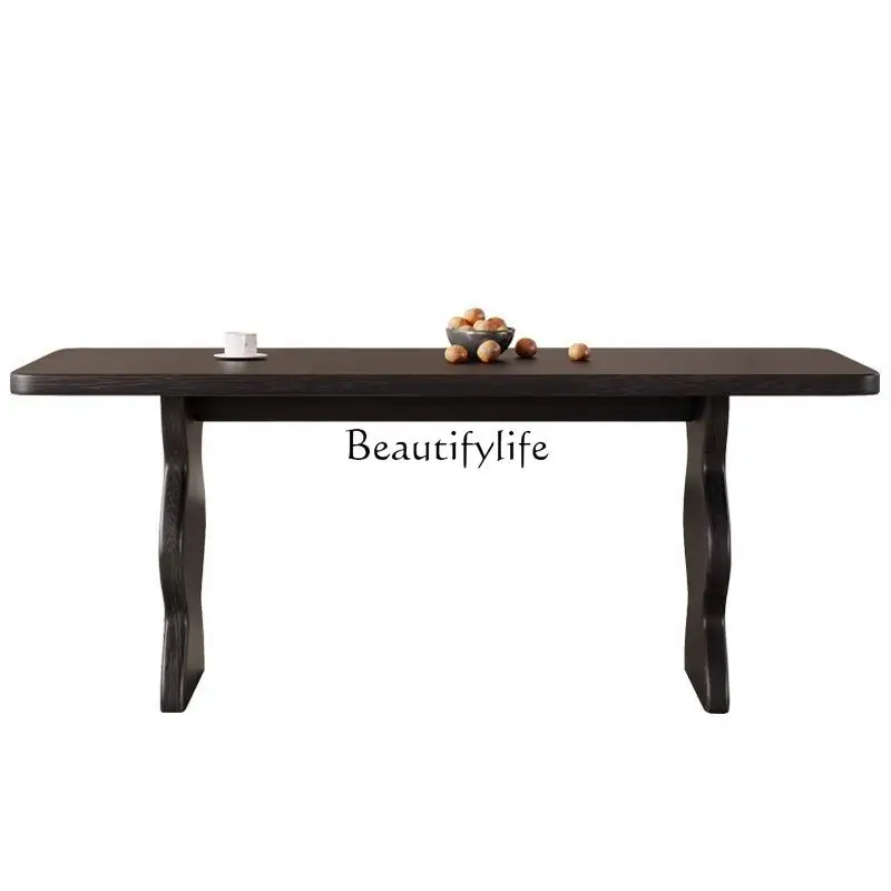 

French cream pure solid wood dining table slate ash wood retro black home antique furniture