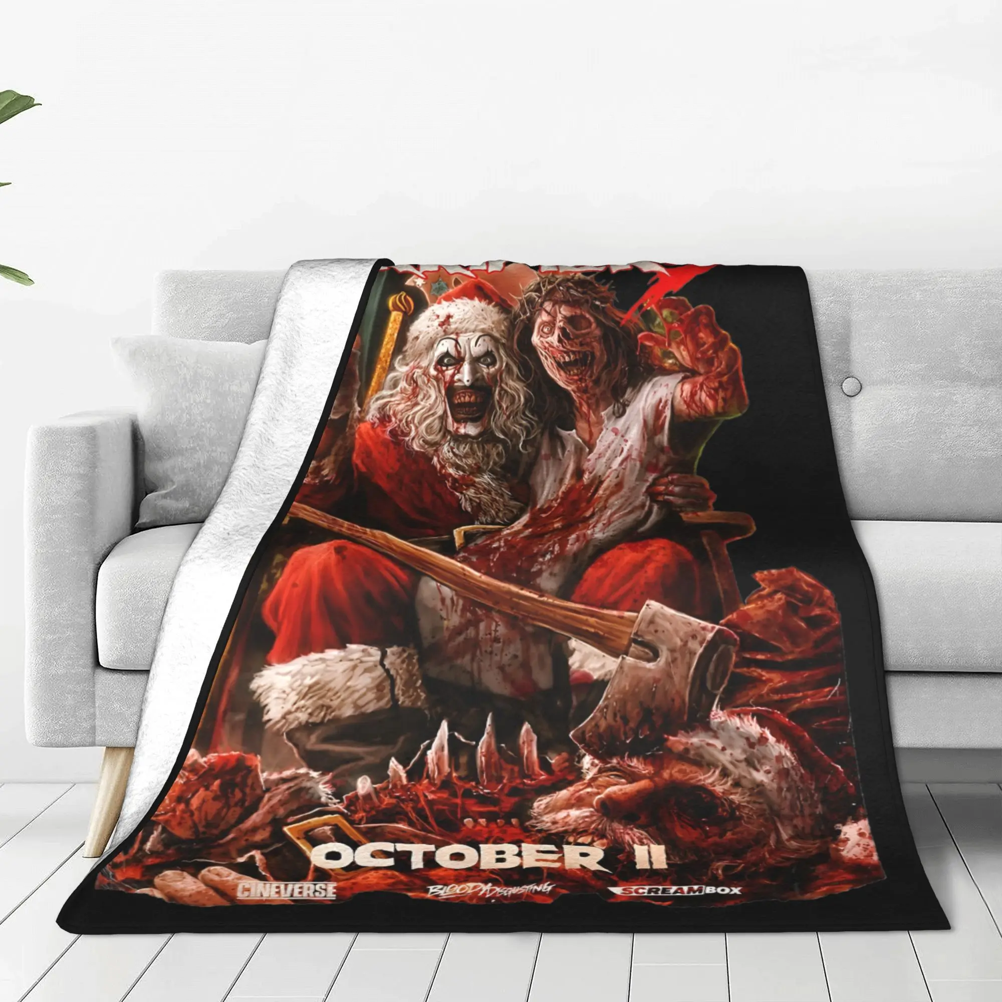 Terrifier 3 Blanket Horror Movie Clown  Flannel Throw Blanket Summer Air Conditioning Portable Soft Warm Bedspreads