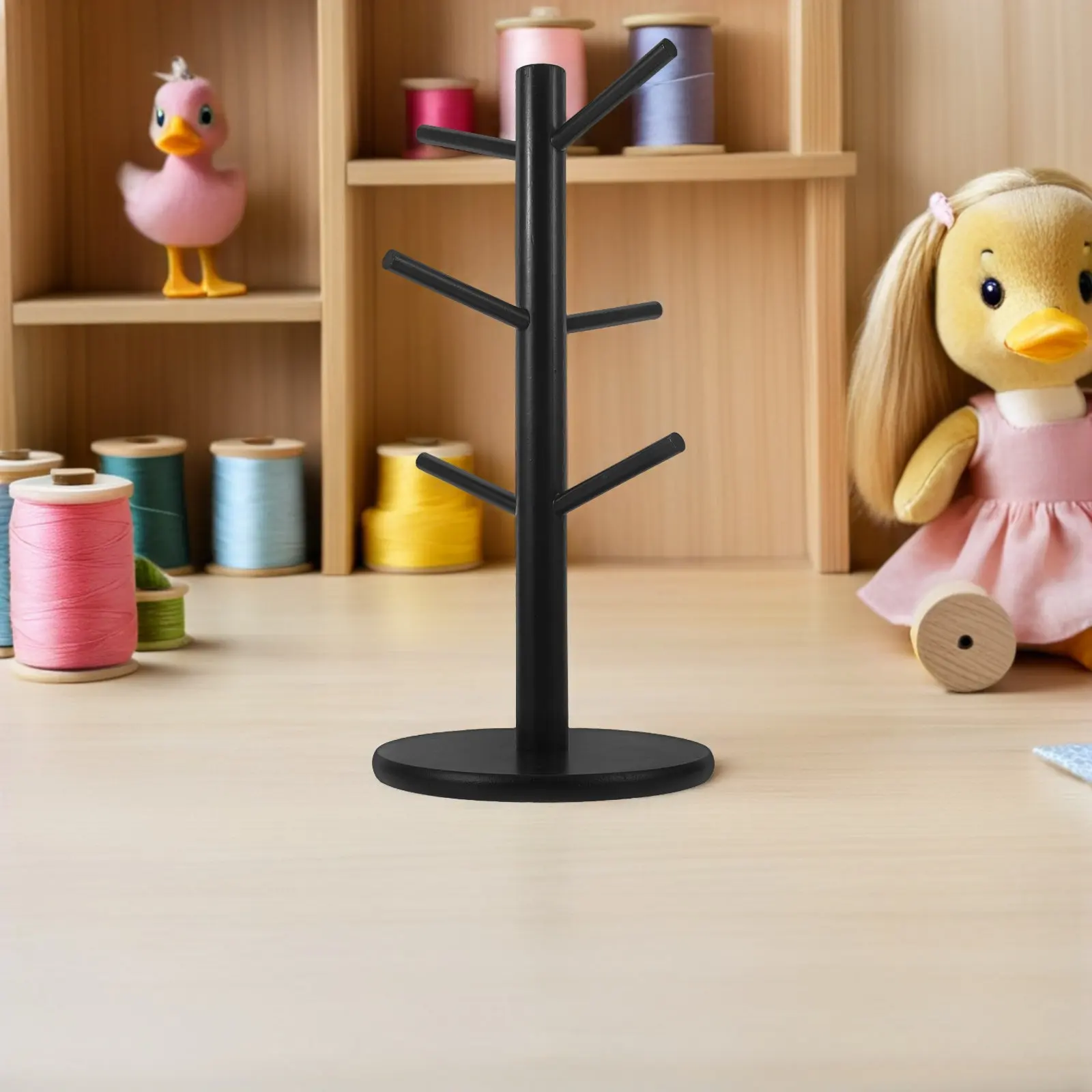 Wooden Puppet Tree for Storage Display Holds 6 Hand Puppets Anti-Crush Holder Classroom Kindergarten Organization 13 Inch