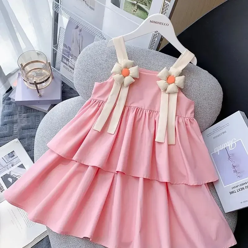 

Baby Girls Dress Toddler Cake Flower Dresses Kids Pink Costume Children's Sleeveless Princess Clothing Suspender Sundress